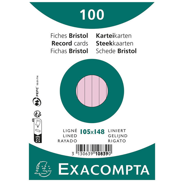 systeemkaart Exacompta 105x148mm (A6) 205gr gelijnd roze