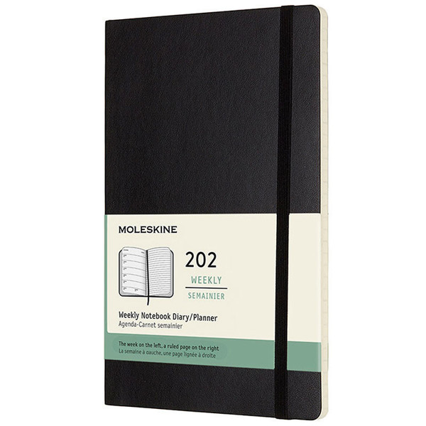 agenda Moleskine 12M Weekly Notebook Large 130x210mm 7/1 + notitieblad Black - soft