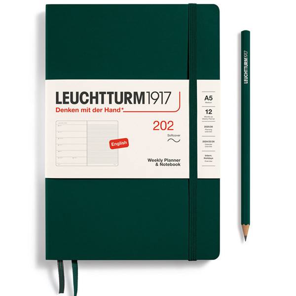 LEUCHTTURM1917 agenda 2025 Softcover Medium A5 Weekly Planner & Notebook Forest Green