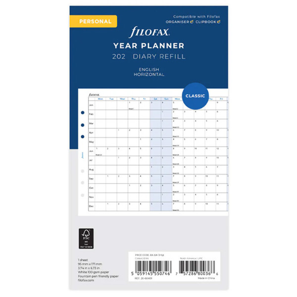 Filofax Personal jaarplanner horizontaal