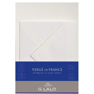 G.Lalo Vergé de France 10vel A5 + 5 enveloppen C6 Vergé Wit