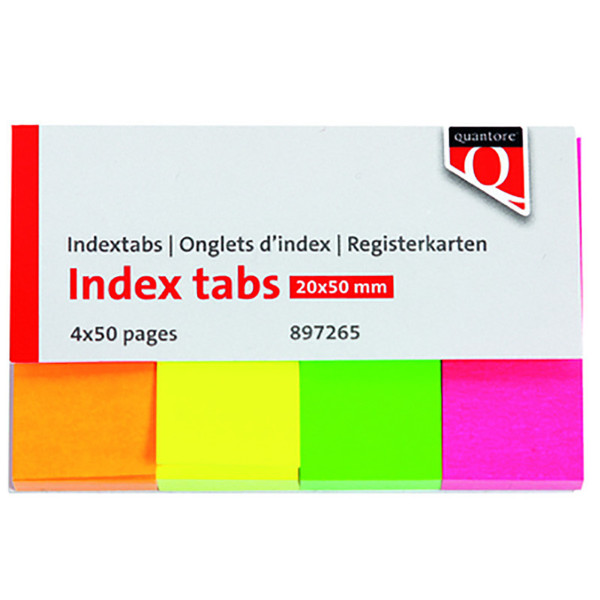 indextabs Quantore 20mm roze / groen / oranje / geel - 3 bloks x 200stuks