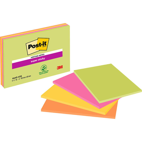 memoblok 3M Post-it 152x101mm 6445-SSP super sticky 4 kleuren 